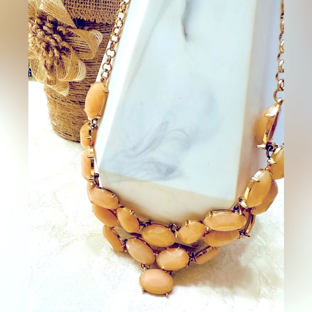 Necklace faux quartz stones gold tone statement necklace 20 inch - Picture 7 of 10